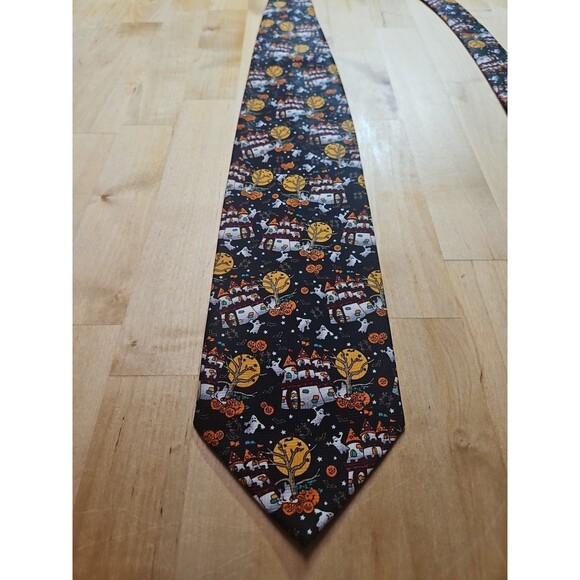 Vintage 90s Halloween Neck Tie Ghosts Jack O Lanterns Haunted Castles - Picture 2 of 10